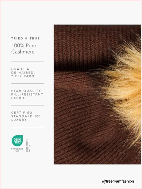 100% Cashmere Beanie Hat with Faux Fur Pom One Size main image 6